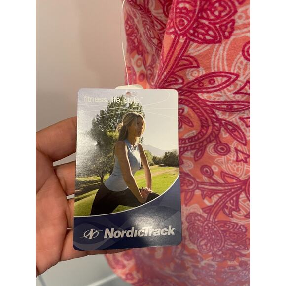 NordicTrack athletic racer back LARGE new build in bra floral yoga pink orange - Picture 14 of 14